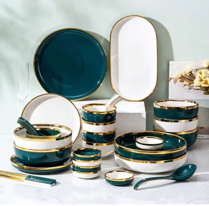 Emerald Gold Rim Bone China servise Collection