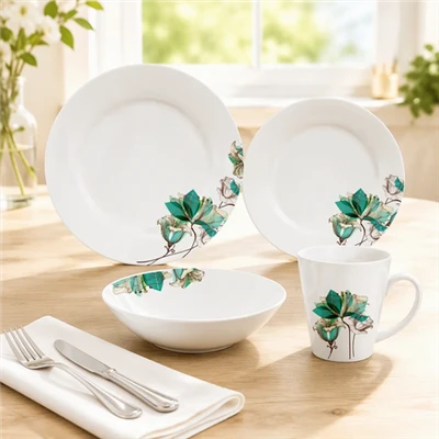 Elegant grønt porselen middagssett blomstermønstre